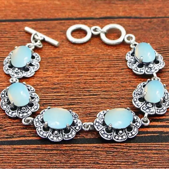 Opal Bracelet Vintage Antique Silver Plated - Picture 1 of 5